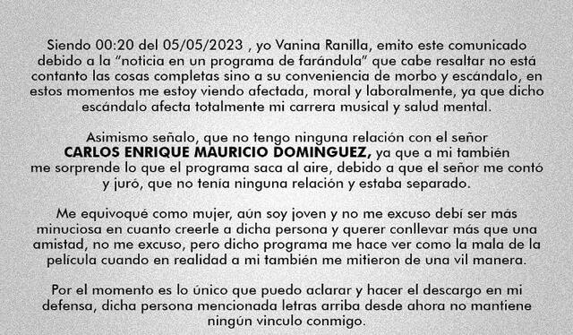 Vanina Ranilla se pronuncia tras la denuncia emitida en el programa de Magaly Medina. Foto: Vanina Ranilla/Instagram   