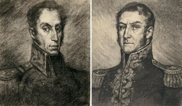  Retratos de Simón Bolívar y José de San Martín realizados por Germán Suárez-Vértiz. Foto: Ande<br><br>    
