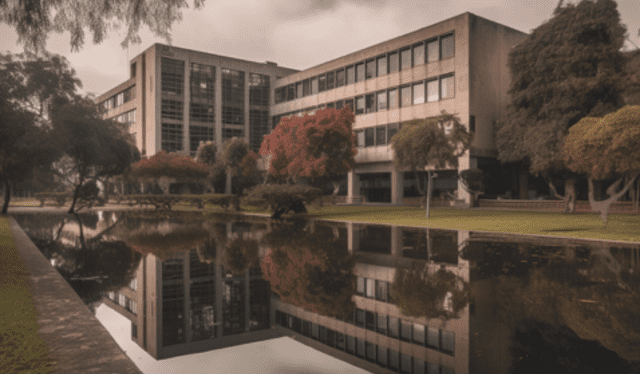  IA mostró cómo sería la sede de la UNFV en la que funcionen todas las facultades. Foto: Midjourney   