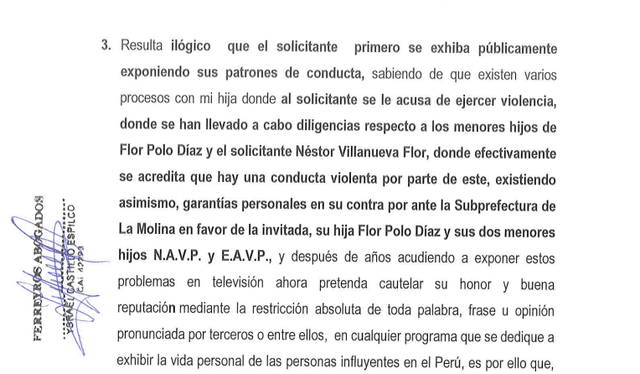  Extracto del documento presentado por la defensa legal de Susy Díaz. Foto: Archivo LR   