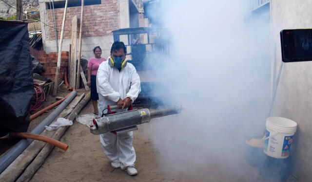 Debido a que el distrito de La Esperanza, en Trujillo, se ha convertido en foco del dengue, se ha iniciado una fumigación masiva en las viviendas. Foto: La República   
