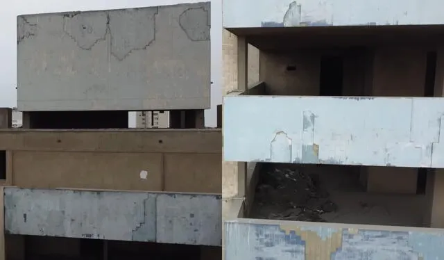  Un pabellón del edificio tiene un tanque de agua y en el otro se encuentran restos que hacen un pequeño desmonte. Foto: composición LR/capturas de YouTube   