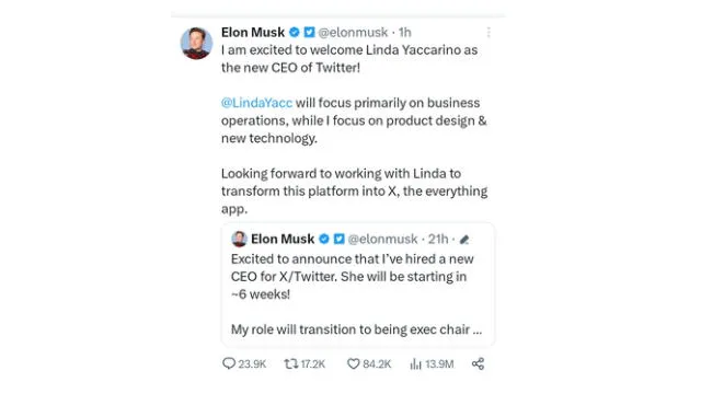 Comunicado de Elon Musk. Foto: captura de Twitter   