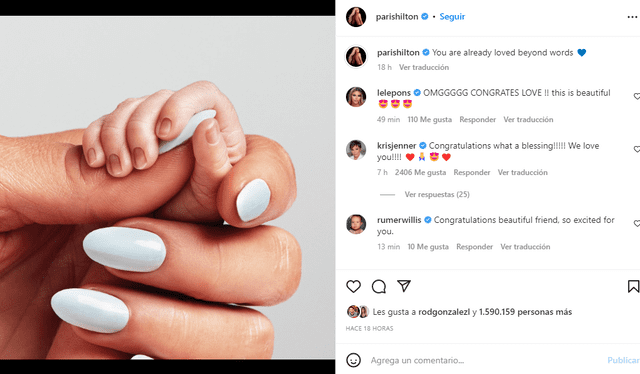 Paris Hilton se convirtió en madre y lo publicó en sus redes sociales. Foto: Instagram/Paris Hilton   