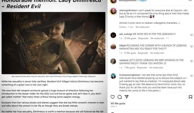  Lo que dijo el guionista de RE: Village sobre Lady D. Foto: Instagram   