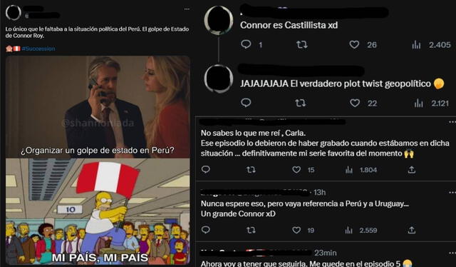  Memes de Connor Roy y su referencia a Perú en redes sociales. Foto: composición LR/Twitter   