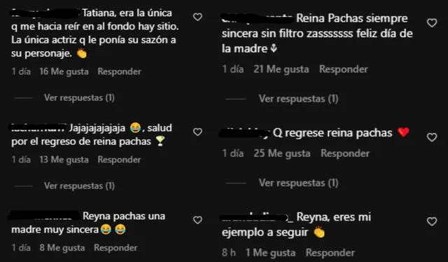 Comentarios de fanáticos sobre Reyna Pachas. Foto: composición LR/Instagram   
