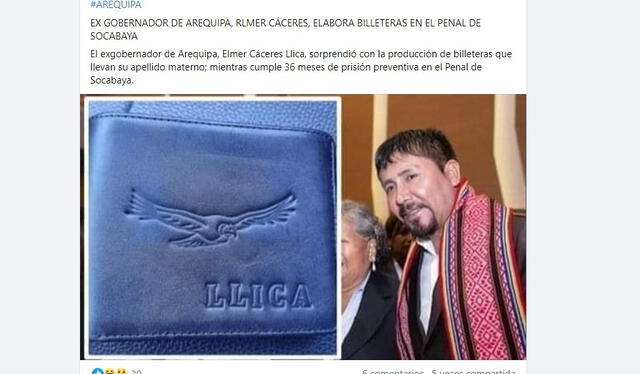  Información sobre elaboración de billeteras por parte de Elmer Cáceres Llica se propagó en las redes sociales. Foto: captura de redes/La República   