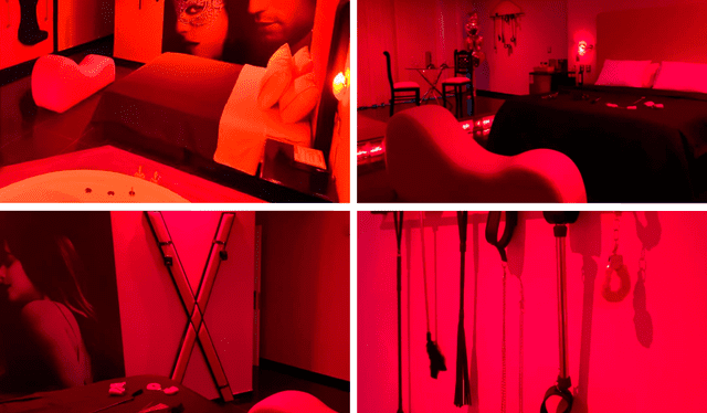 La habitación Dark Fantasy está ambientada con imágenes de la película "50 sombras de Grey". Foto: composición La República/Hotel Wimbledon/Instagram @telos_recomiendo   