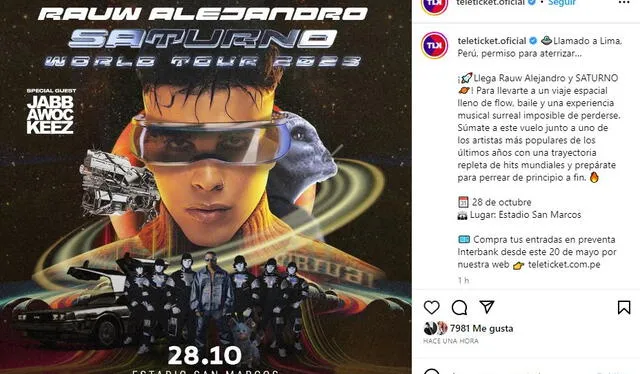 Rauw Alejandro viene realizando su gira "Saturno world tour". Foto: Teleticket   