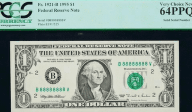 El billete de 1 dólar con el 8 en su número de serie fue vendido por US$ 7.500. Foto: eBay   