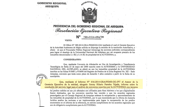  En documento de Autodema citan cargo de Paredes Tejada como asesor de la gerencia ejecutiva. Foto: La República.   