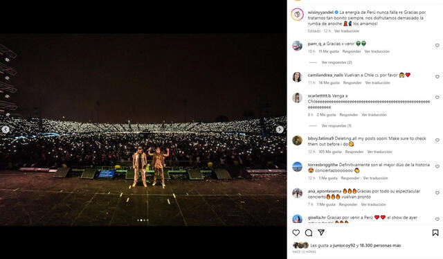 Wisin y Yandel se volvieron a presentar ante el público peruano. Foto: Instagram/Wisin y Yandel  