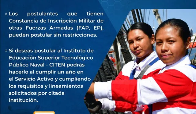 Consideraciones para postular al Servicio Militar Voluntario de la Marina de Guerra del Perú. Foto: Marina de Guerra del Perú<br><br>   