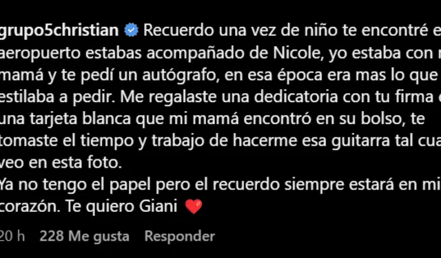  Christian Yaipén mandó mensaje a Gian Marco. Foto: Instagram/Gian Marco   