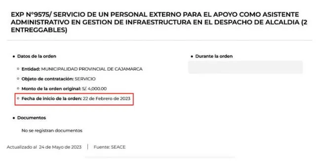  La Municipalidad Provincial de Cajamarca contrató a Daniela Rodríguez desde el 22 de febrero de este año. 