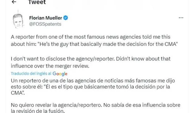 "El es quien básicamente tomó la decisión para la CMA", dijo una de las fuentes de Mueller. Foto: Twitter   
