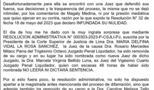 Comunicado de Jefferson Farfán sobre el caso contra Magaly Medina. Foto: Instagram Jefferson Farfán   