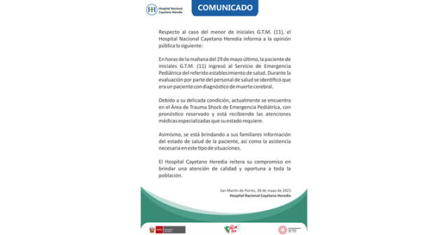Comunicado del Hospital Cayetano Heredia. Foto: Twitter   