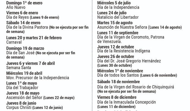  Sudeban compartió el Calendario de Feriados 2023 por medio de sus canales oficiales. Foto: Twitter/Sudeban Informa.<br> 