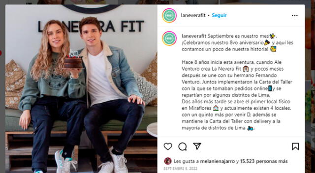 Ale Venturo y Fernando Venturo celebrando el aniversario de La Nevera Fit. Foto: captura Instagram 