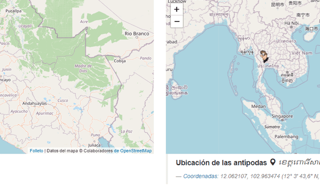 La provincia de Pursat queda al otro lado del mundo para Lima. Foto: Antipodesmap<br> La provincia de Pursat queda al otro lado del mundo para Lima. Foto: Antipodesmap<br>
