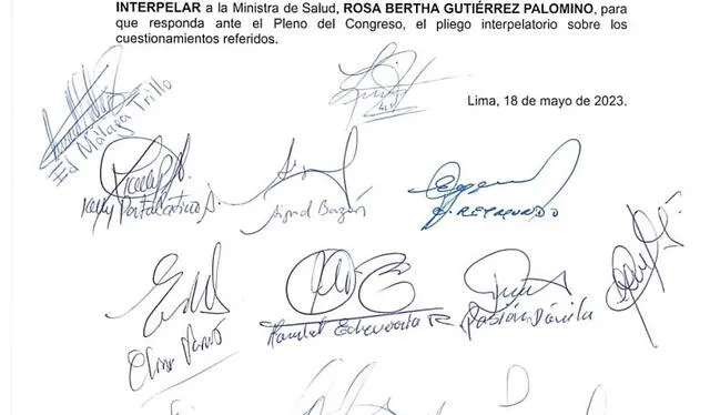 Congresistas de diversas bancadas se muestran a favor de la interpelación contra la ministra de Salud, Rosa Gutiérrez. 