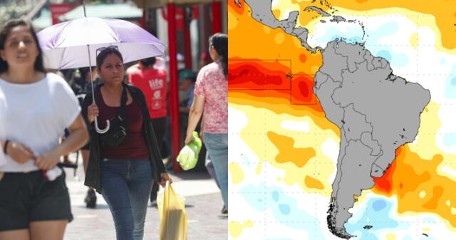  Según Senamhi las temperaturas continuarán en aumento debido al fenómeno El Niño. Foto: composición LR/La República/Senamhi   