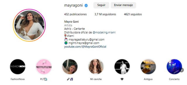  Perfil de Mayra Goñi. Foto: captura de @mayragoni  