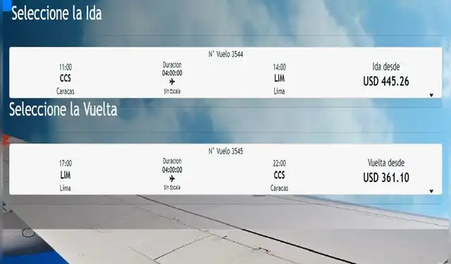  Precio de los boletos de Caracas-Lima en Conviasa. Foto: Conviasa   