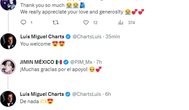 Fans de BTS y Luis Miguel se unieron para apoyar a sus artistas. Foto: captura de Twitter   