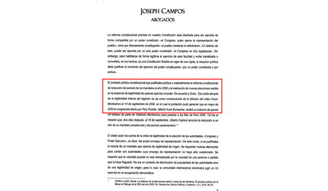 Informe jurídico presentado por Joseph Campos. Fuente La república.   