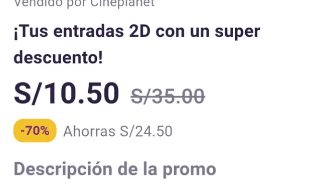 Yape te lleva a Cineplanet por solo S/10,50. Foto: captura de Yape   