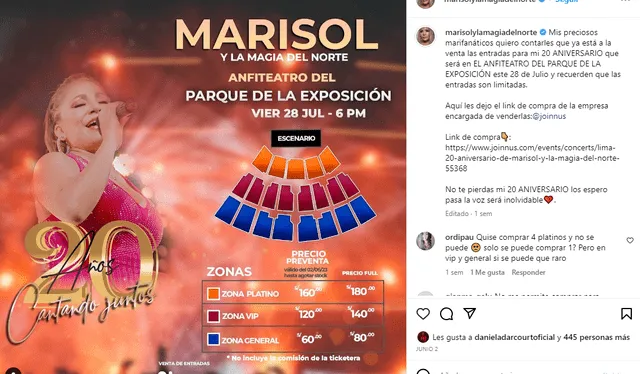 Marisol realizará un gran concierto en el Parque de la Exposición. Foto: captura de Instagram/Marisol 