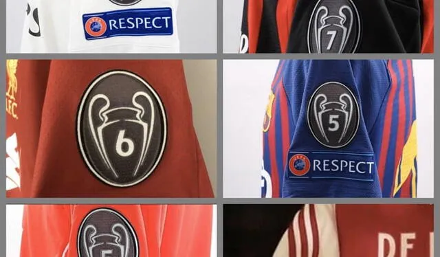 Los seis clubes ganadores de la Champions League que llevan la insignia de honor de la UEFA en su camiseta. Foto: Collectibles 