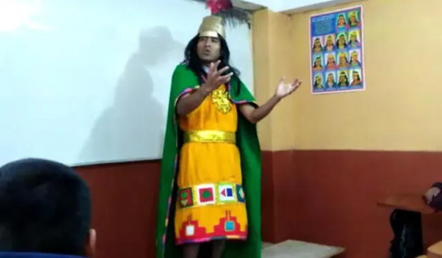  Profesor de Cusco se disfraza para enseñar Historia a sus alumnos. Foto: LR