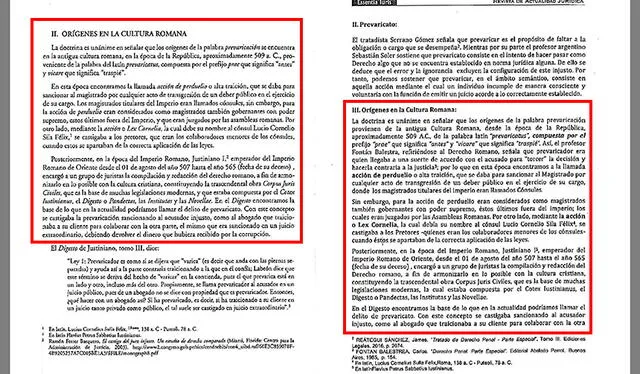 Comparación de dos páginas del primer y segundo texto publicado por Patricia Benavides. Foto: Hildebrandt en sus trece   