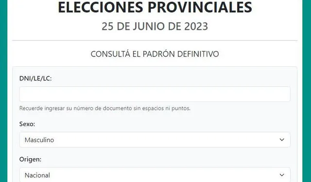 Portal para saber tu local de votación. Foto: captura/Justicia de Córdoba   