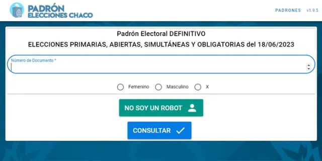 Portal para saber tu local de votación. Foto: captura de web de Justicia de Chaco   