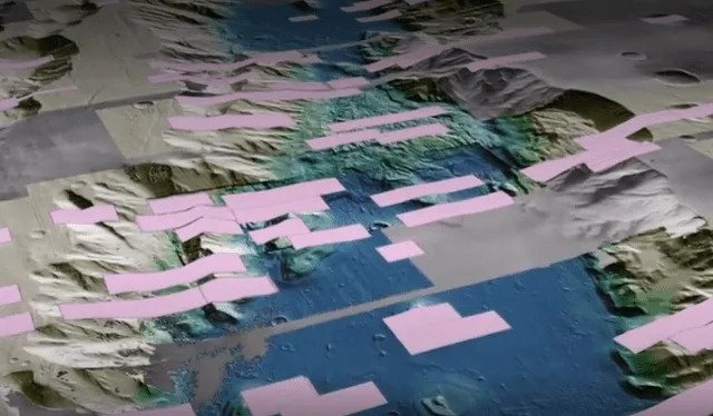 Los rectángulos rosados en el video indican que se tienen imágenes de mayor resolución en esas áreas. Foto: USGS   