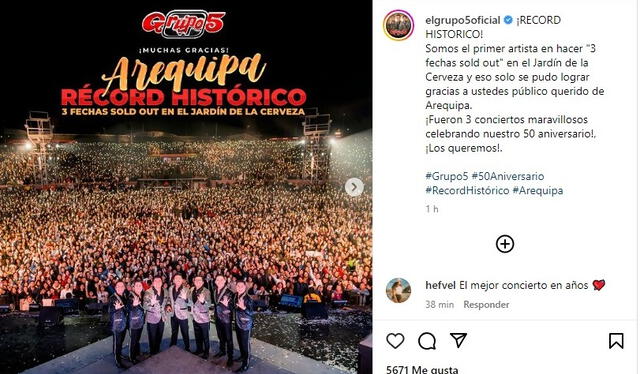  Grupo 5 celebró sus 50 años de aniversario en Arequipa. Foto: Grupo 5   