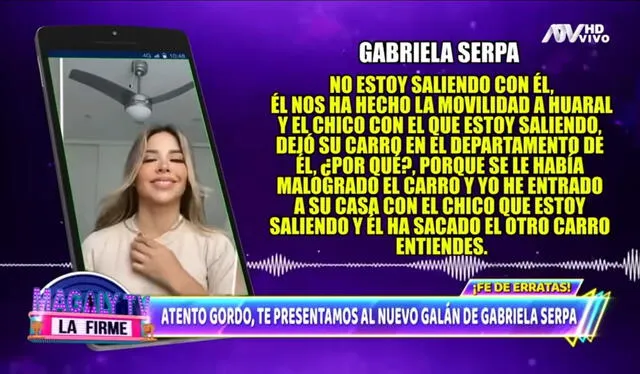 Gabriela Serpa hizo aclaración en el programa de Magaly Medina. Foto: captura de ATV   