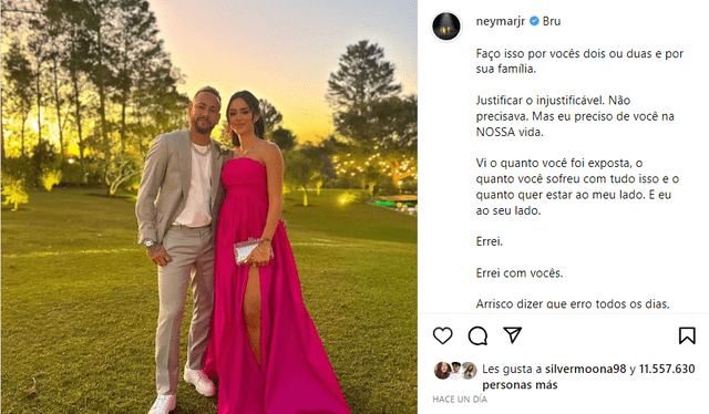 Carta pública de disculpas de Neymar a su novia, Bruna Biancardi. Foto: captura/@neymarjr/Instagram   