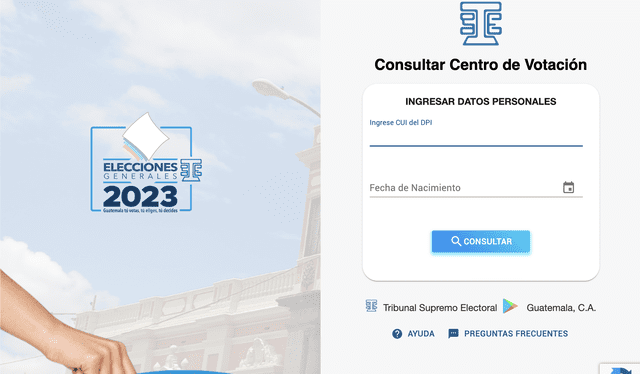 La página oficial para verificar el lugar de votación en Guatemala. Foto: captura de TSE   