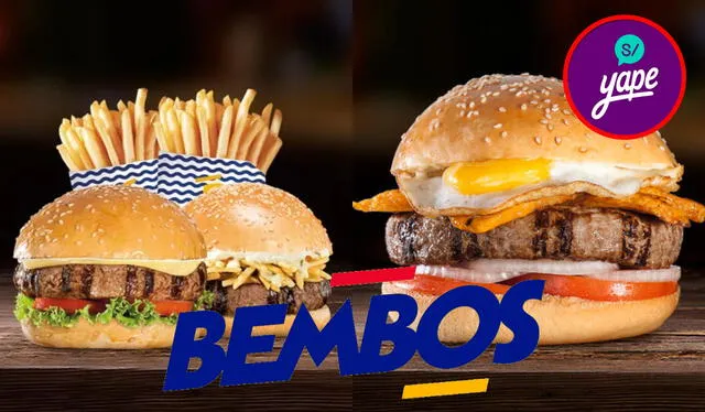  Hay 3 distintas promociones de hamburguesas Bembos en Yape. Foto: composición LR/Bembos/Yape   