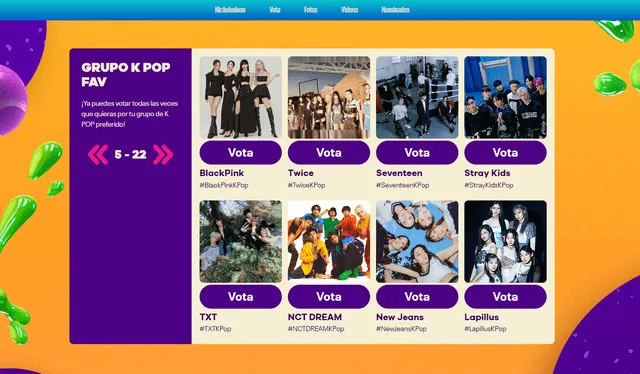 Categoría "Grupo k-pop fav" en los "Kids Choice Awards México 2023". Foto: captura   