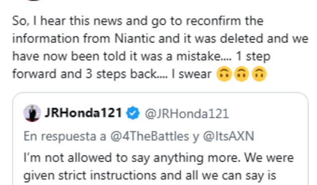  Niantic le confirmó a JRHonda121 que la actualización funcionaba tal cual lo planeado. Foto: Twitter<br><br>    