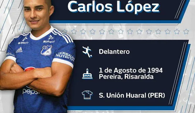 Carlos López fue cedido a préstamo a Millonarios hasta diciembre de 2019. Foto: Millonarios   