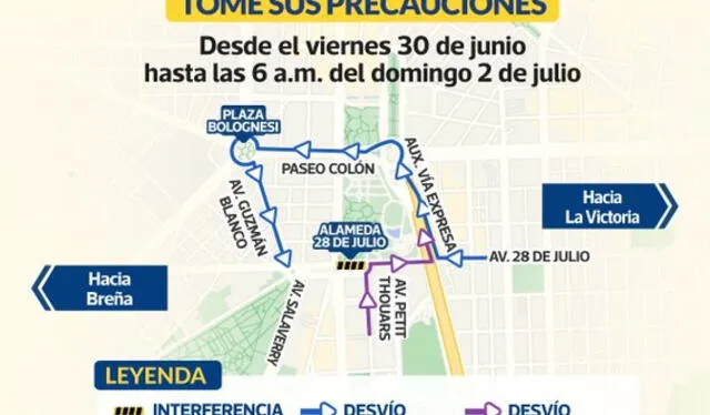  Plan de desvío vehicular por la Marcha del Orgullo. Foto: MML 