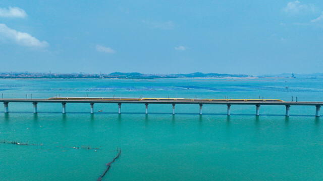 Las pruebas se realizaron sobre el puente marítimo de la bahía de Meizhou. Foto: CGTN   